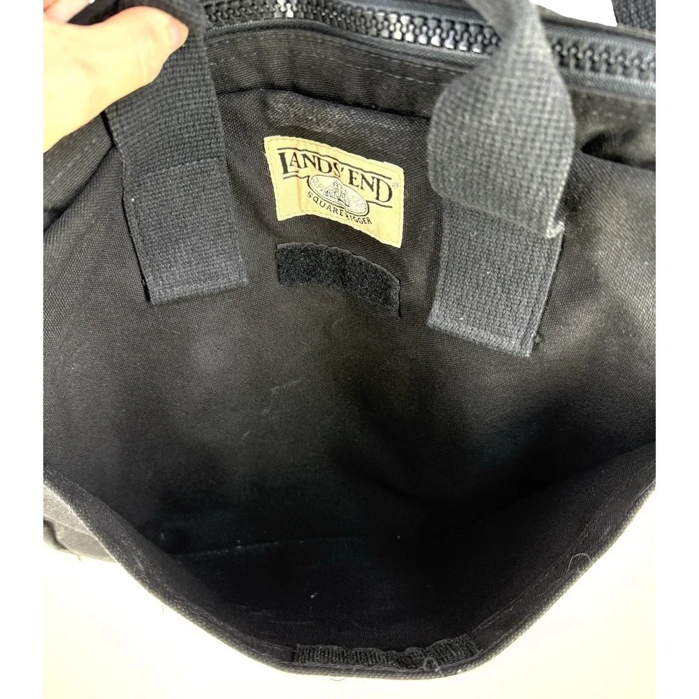 Lands' End Vintage Canvas Leather Square Rigger Bag Black Briefcase Adjustable